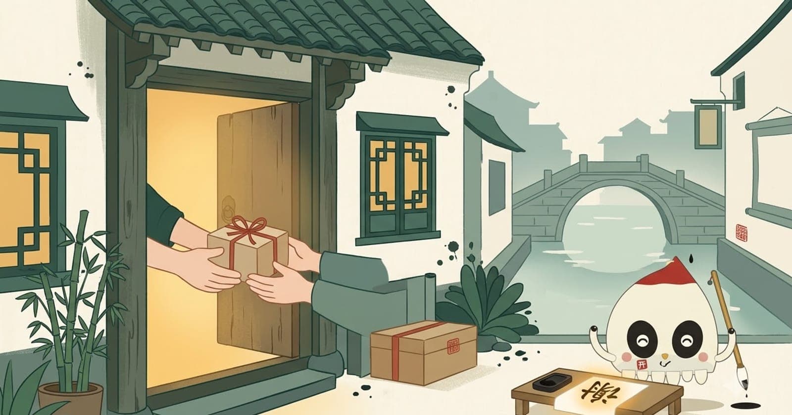 Mặc Bảo viết chữ 谢 và nói lời cảm ơn tiếng Trung bên hiên nhà cổ trấn