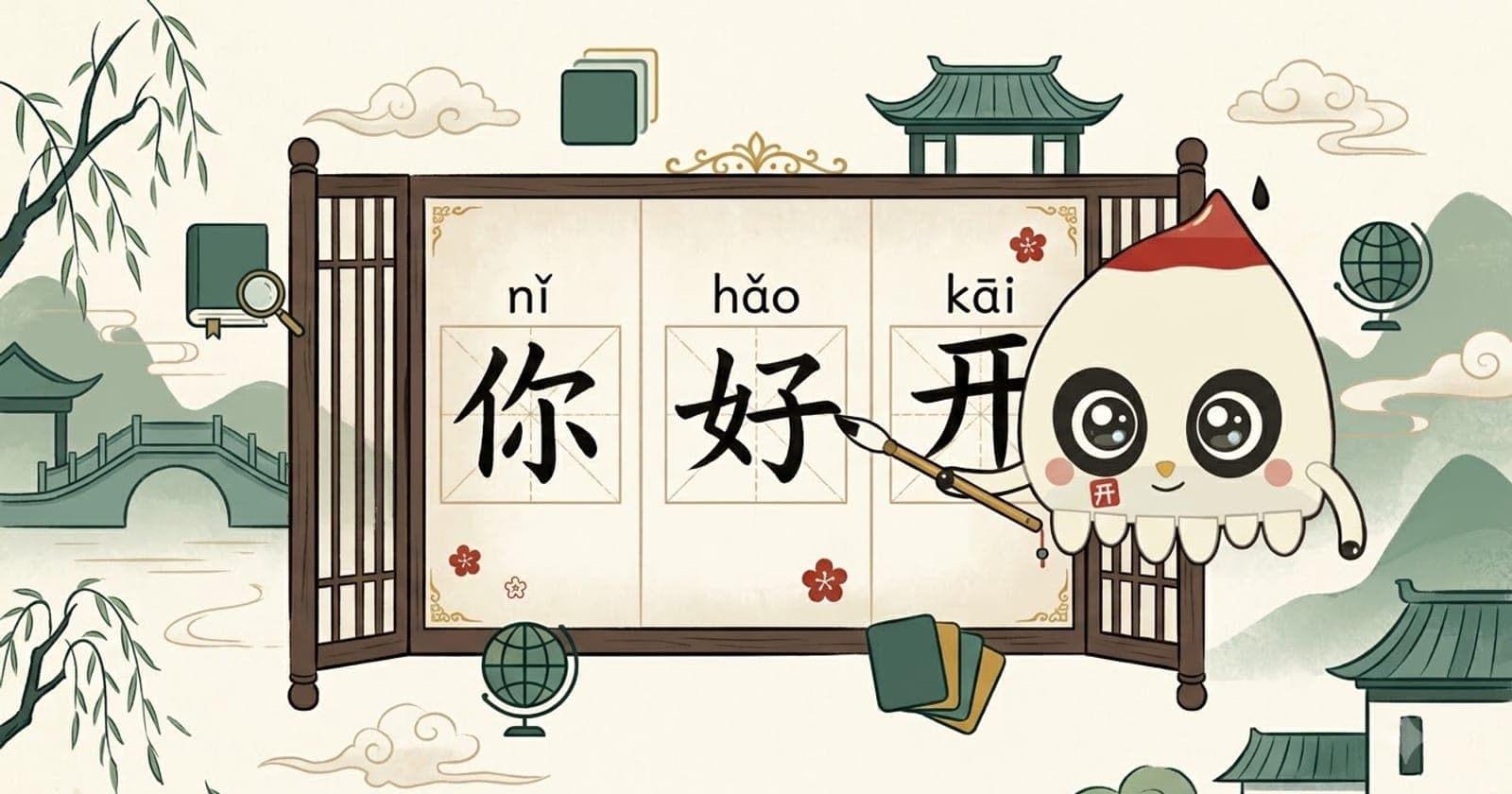Màn hình học tiếng Trung online miễn phí với chữ Hán và pinyin