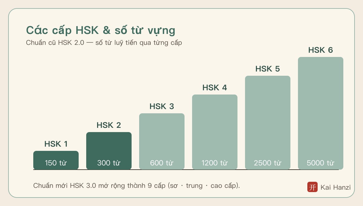 HSK là gì: bảng các cấp HSK từ 1 đến 6 và số từ vựng luỹ tiến